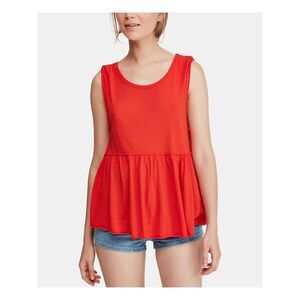 NWT WE THE FREE Womens Red Ruffled Sleeveless Crew Neck Top Size: S